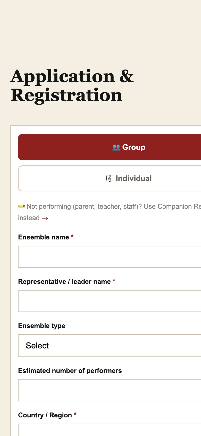 Apply page: choose Group and enter the basics