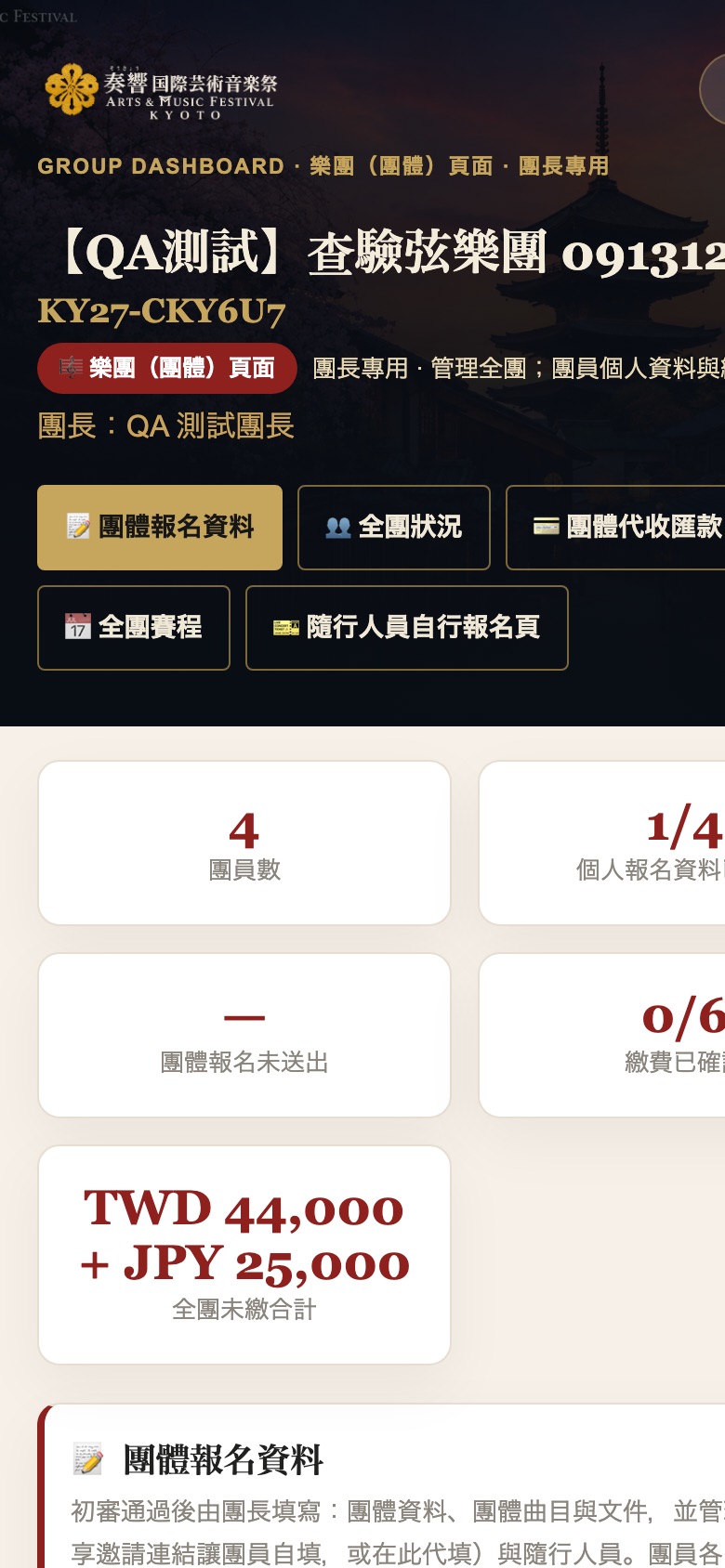 代表者ページ：団体全体の進捗